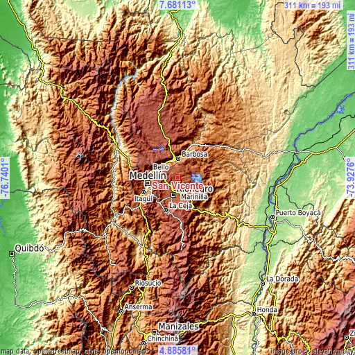 Topographic map of San Vicente