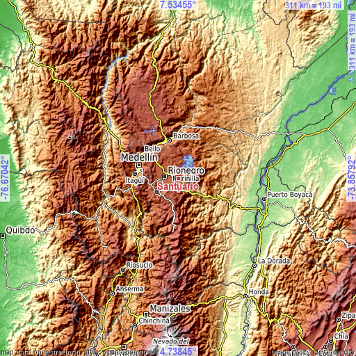 Topographic map of Santuario