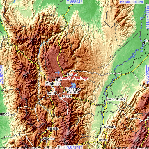 Topographic map of Santo Domingo