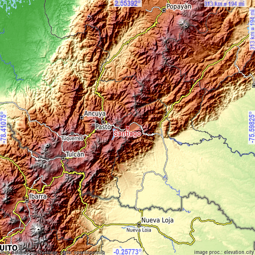 Topographic map of Santiago