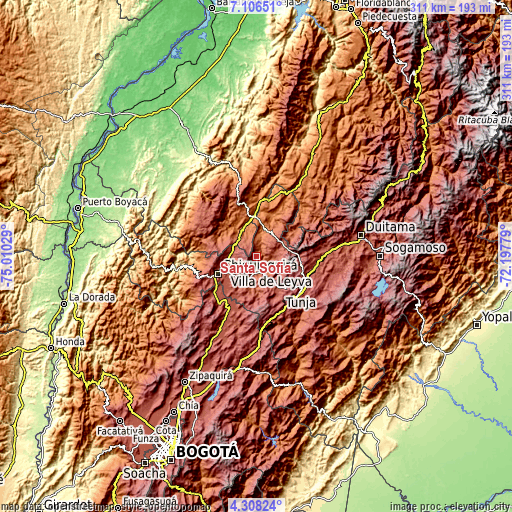 Topographic map of Santa Sofía