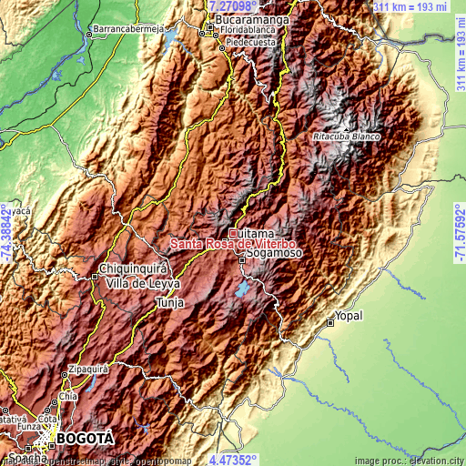 Topographic map of Santa Rosa de Viterbo