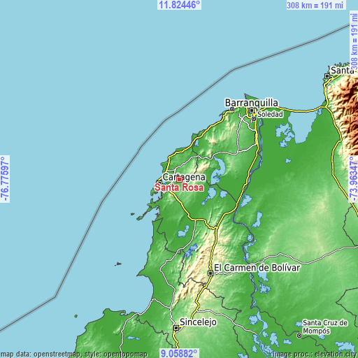 Topographic map of Santa Rosa