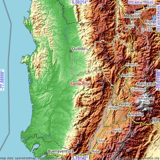 Topographic map of Santa Rita