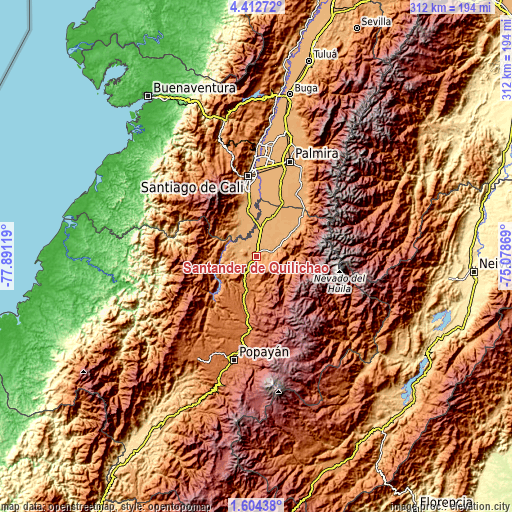 Topographic map of Santander de Quilichao