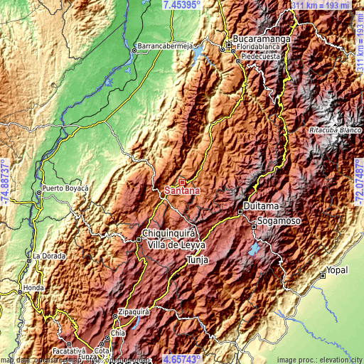 Topographic map of Santana