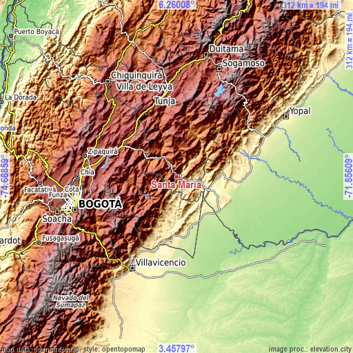 Topographic map of Santa María