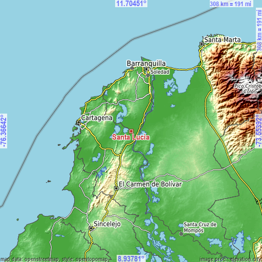 Topographic map of Santa Lucía