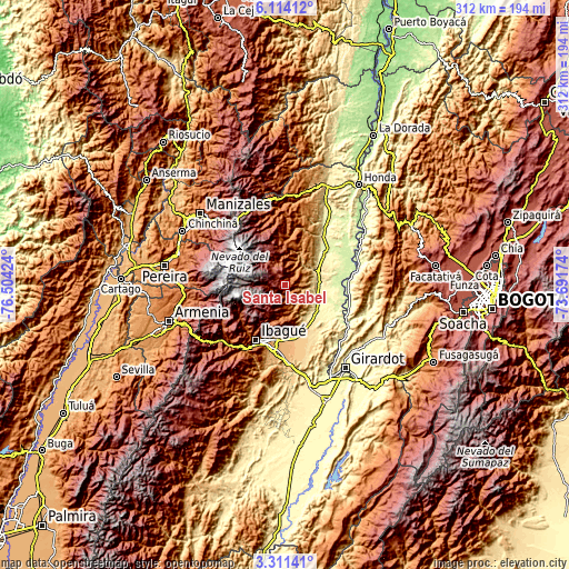 Topographic map of Santa Isabel