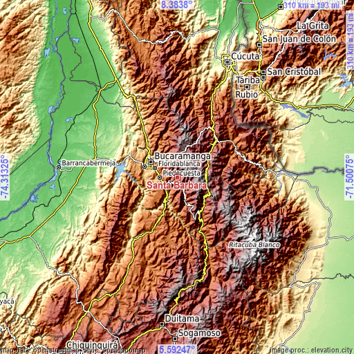 Topographic map of Santa Bárbara