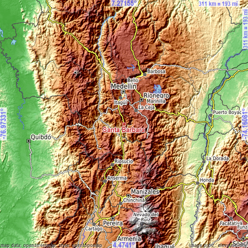 Topographic map of Santa Bárbara