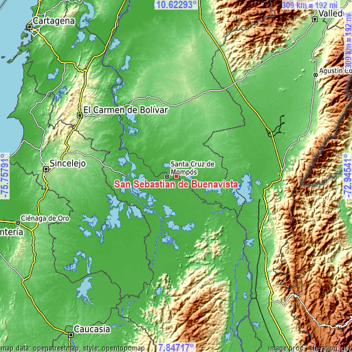 Topographic map of San Sebastián de Buenavista