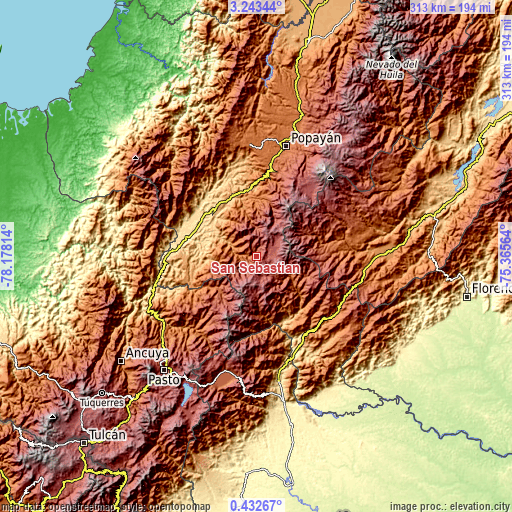 Topographic map of San Sebastián