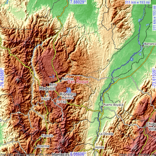 Topographic map of San Roque