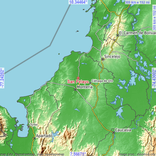 Topographic map of San Pelayo