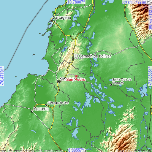 Topographic map of San Pedro