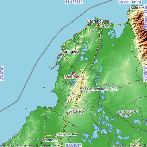 Topographic map of San Pablo