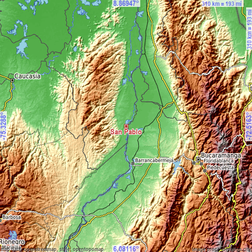 Topographic map of San Pablo