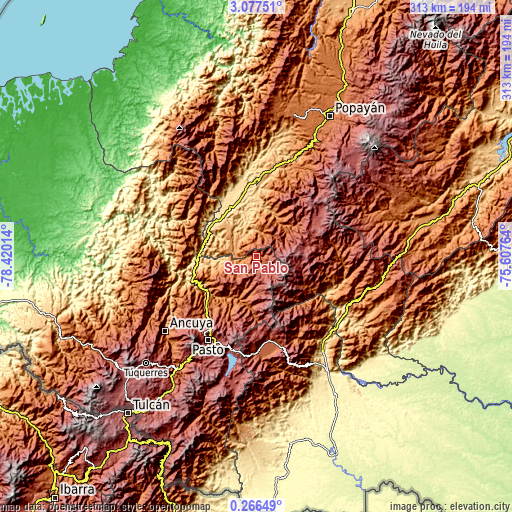 Topographic map of San Pablo