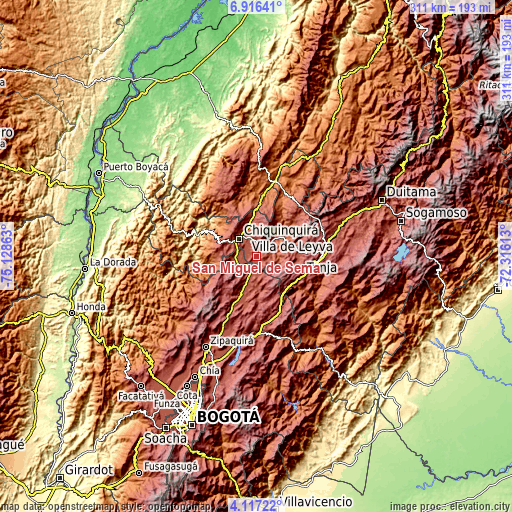 Topographic map of San Miguel de Sema