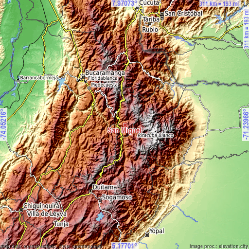 Topographic map of San Miguel