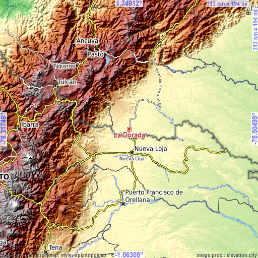 Topographic map of La Dorada