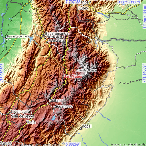 Topographic map of San Mateo