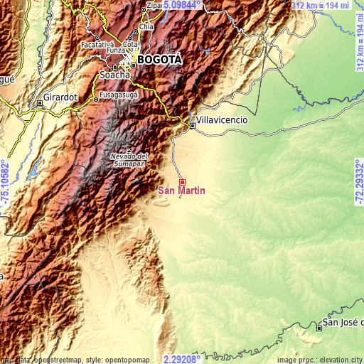 Topographic map of San Martín