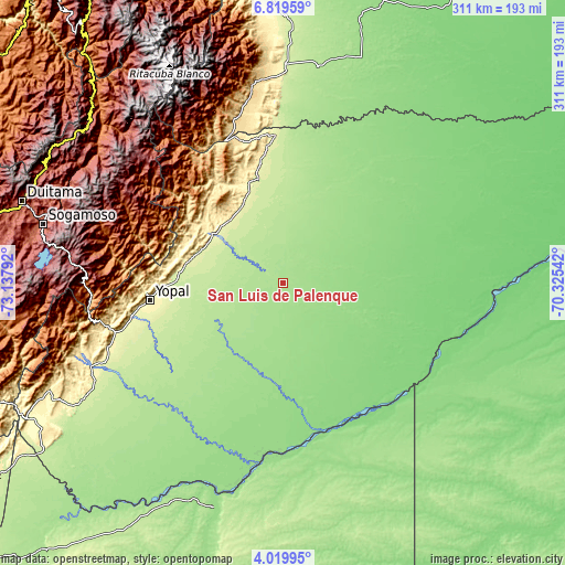 Topographic map of San Luis de Palenque