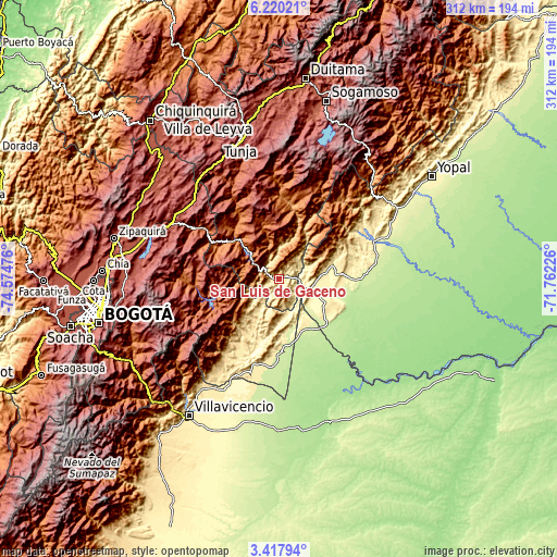 Topographic map of San Luis de Gaceno