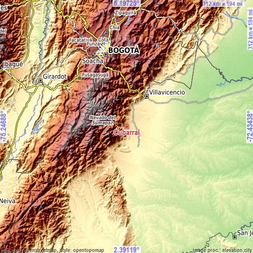 Topographic map of Cubarral