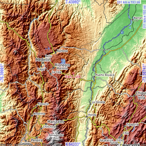 Topographic map of San Luis