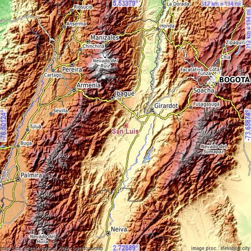 Topographic map of San Luis