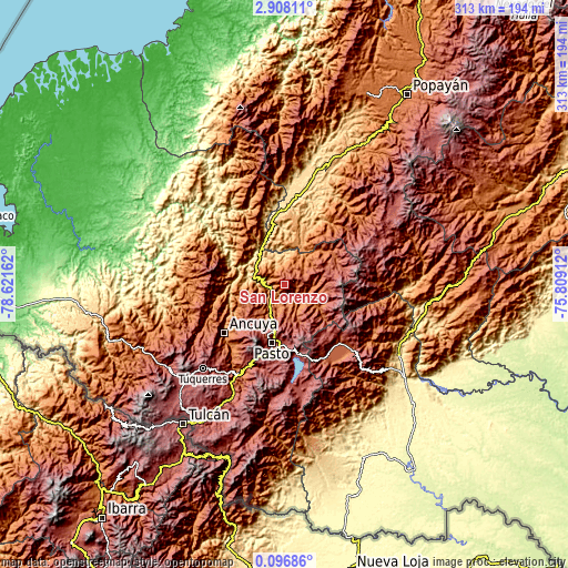 Topographic map of San Lorenzo