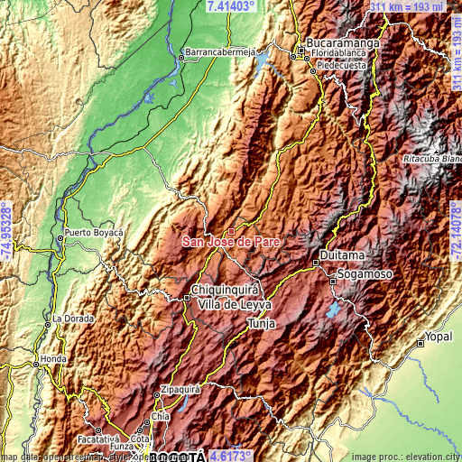 Topographic map of San José de Pare