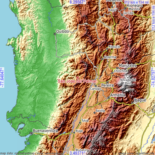 Topographic map of San José del Palmar