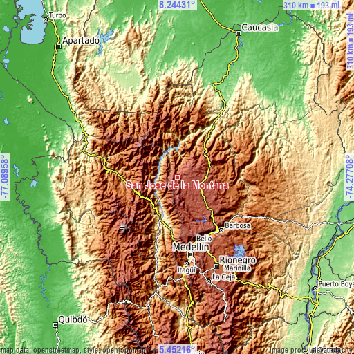 Topographic map of San José de la Montaña