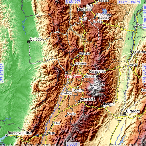 Topographic map of San José