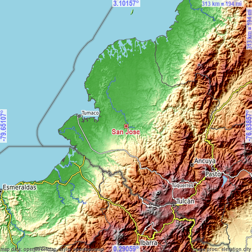 Topographic map of San José