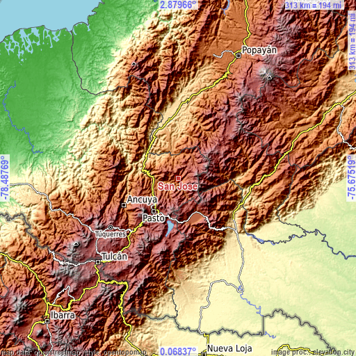 Topographic map of San José