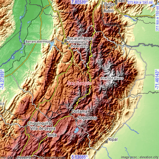 Topographic map of San Joaquín