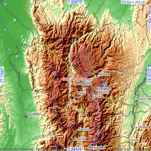 Topographic map of San Jerónimo