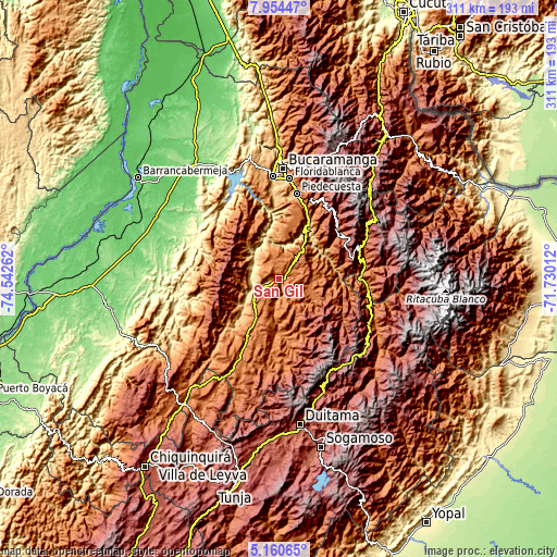 Topographic map of San Gil