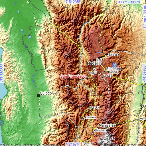 Topographic map of San Francisco