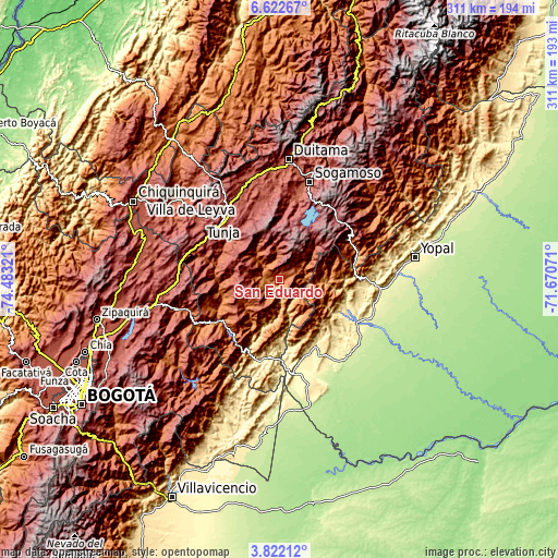 Topographic map of San Eduardo