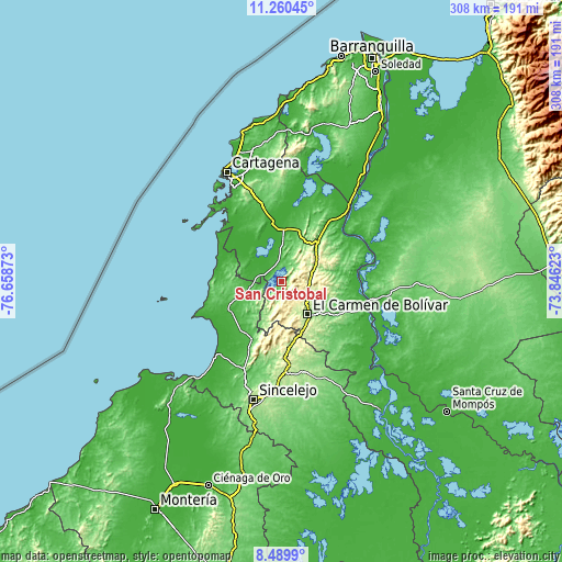 Topographic map of San Cristóbal