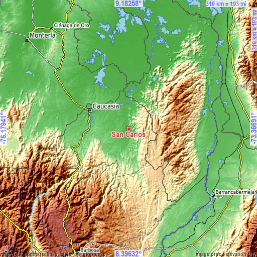 Topographic map of San Carlos