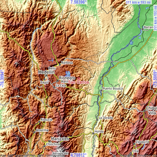 Topographic map of San Carlos