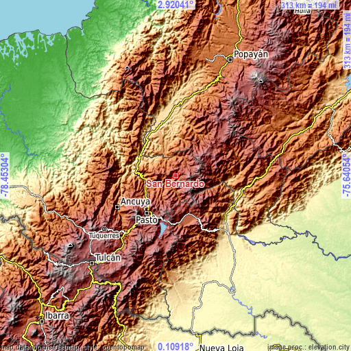 Topographic map of San Bernardo