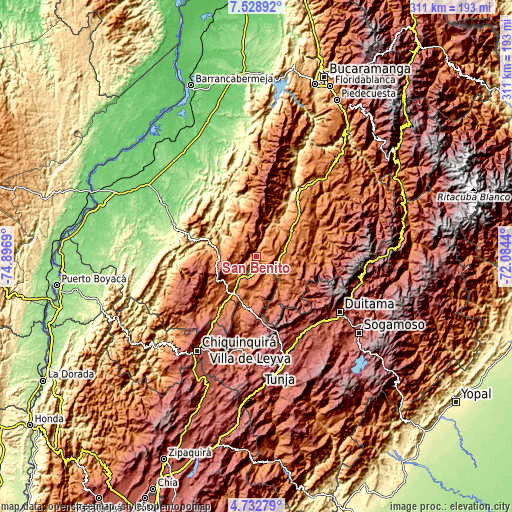 Topographic map of San Benito